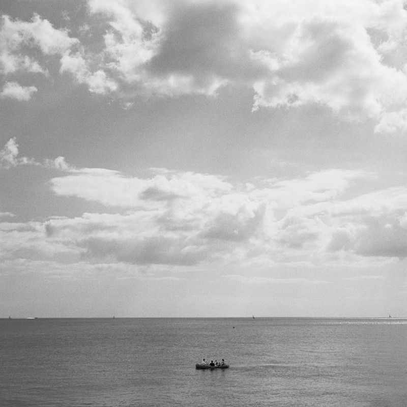 A group of people in a dinghy